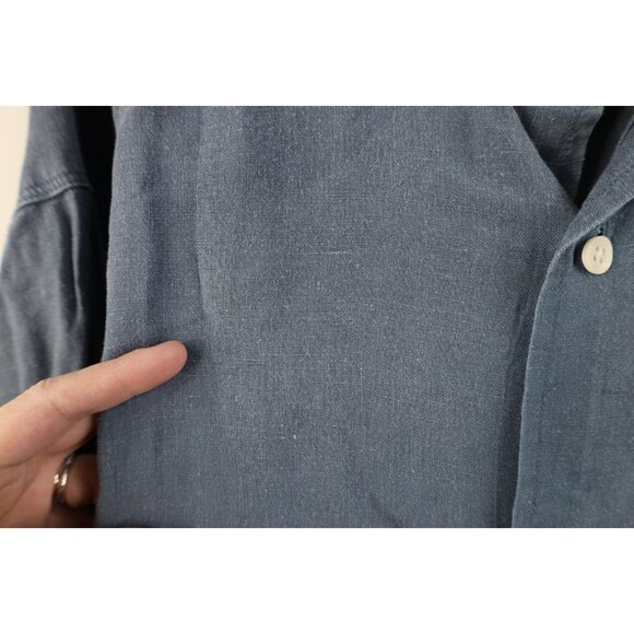 Vtg 80s 90s Banana Republic Mens L Baggy Irish Linen Collared Button Shirt Blue - Picture 7 of 12